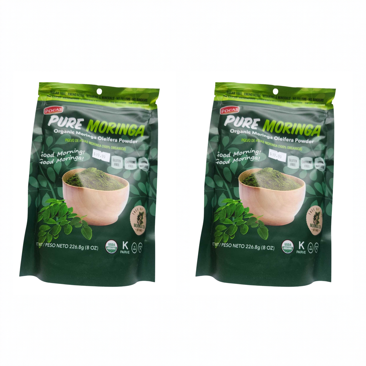 Pocas Pure Moringa Powder 8 oz pack of 2 bags