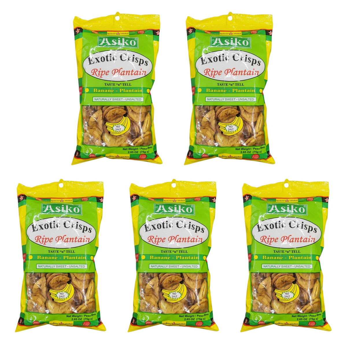 Asiko Ripe Plantain Crisps 75g pack of 5 bags