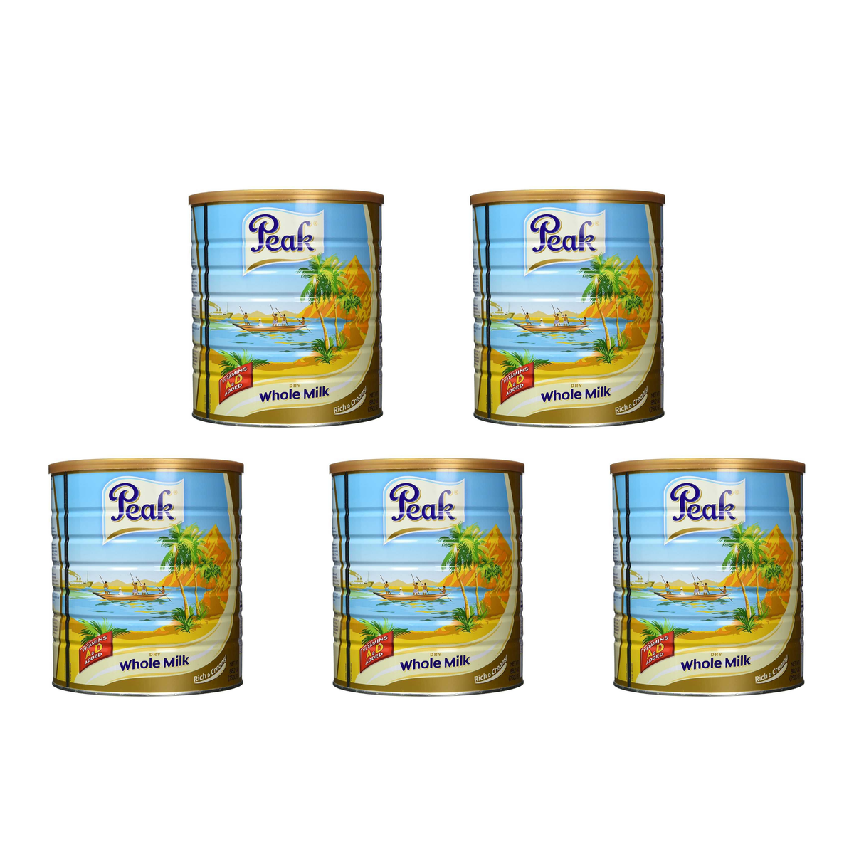 Peak Dry Whole Milk Powder 2500g pack of 5 cans