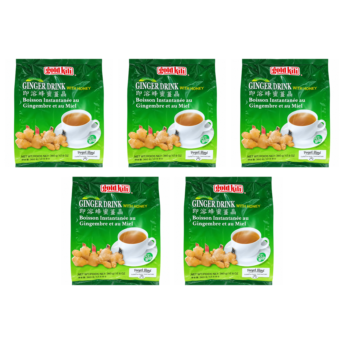 Gold Kili Instant Honey Ginger Drink pack of 5 bags