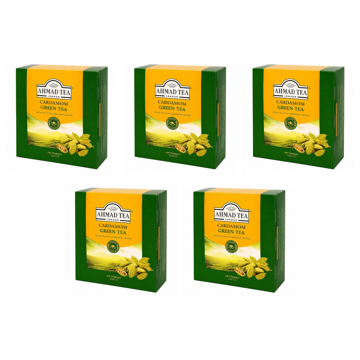 Ahmad Green Tea Cardamom Green Tea Bags 100 Ct pack of 5 boxes