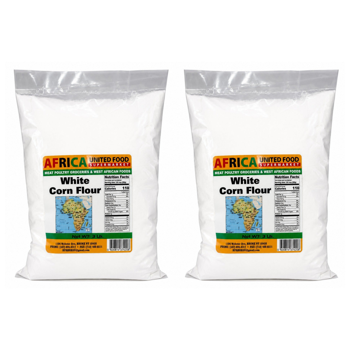 African United Food White Corn Flour 3 lb pack of 2 bags