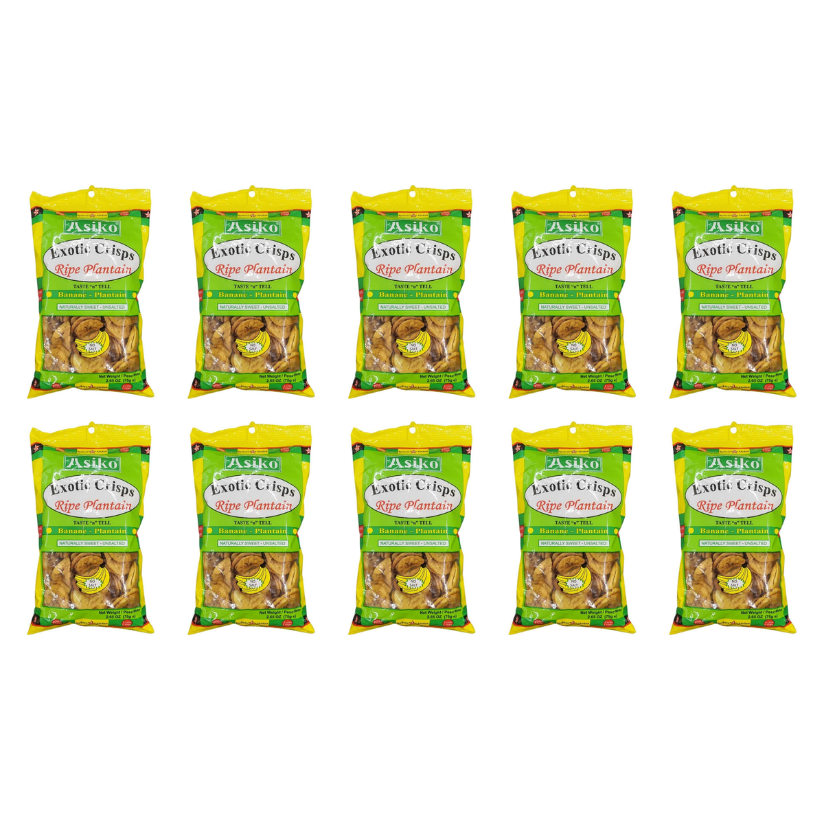 Asiko Ripe Plantain Crisps 75g pack of 10 bags