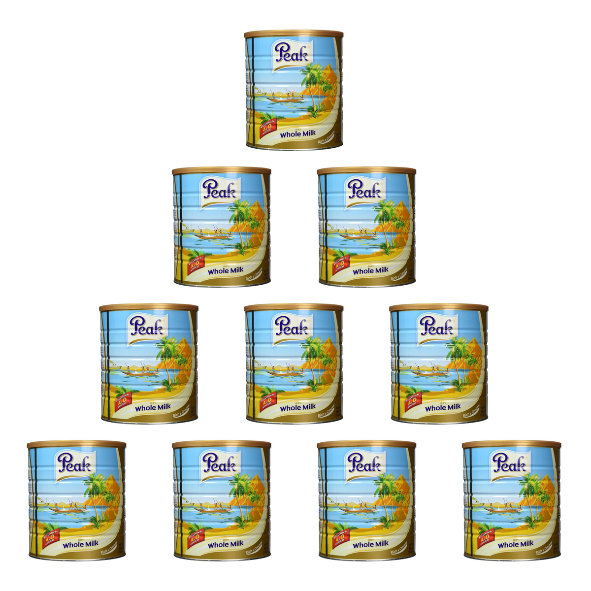 Peak Dry Whole Milk Powder 2500g pack of 10 cans