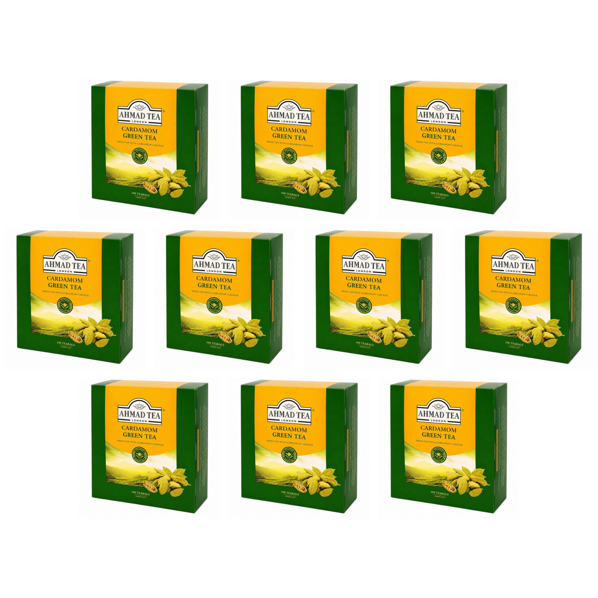 Ahmad Green Tea Cardamom Green Tea Bags 100 Ct pack of 10 boxes