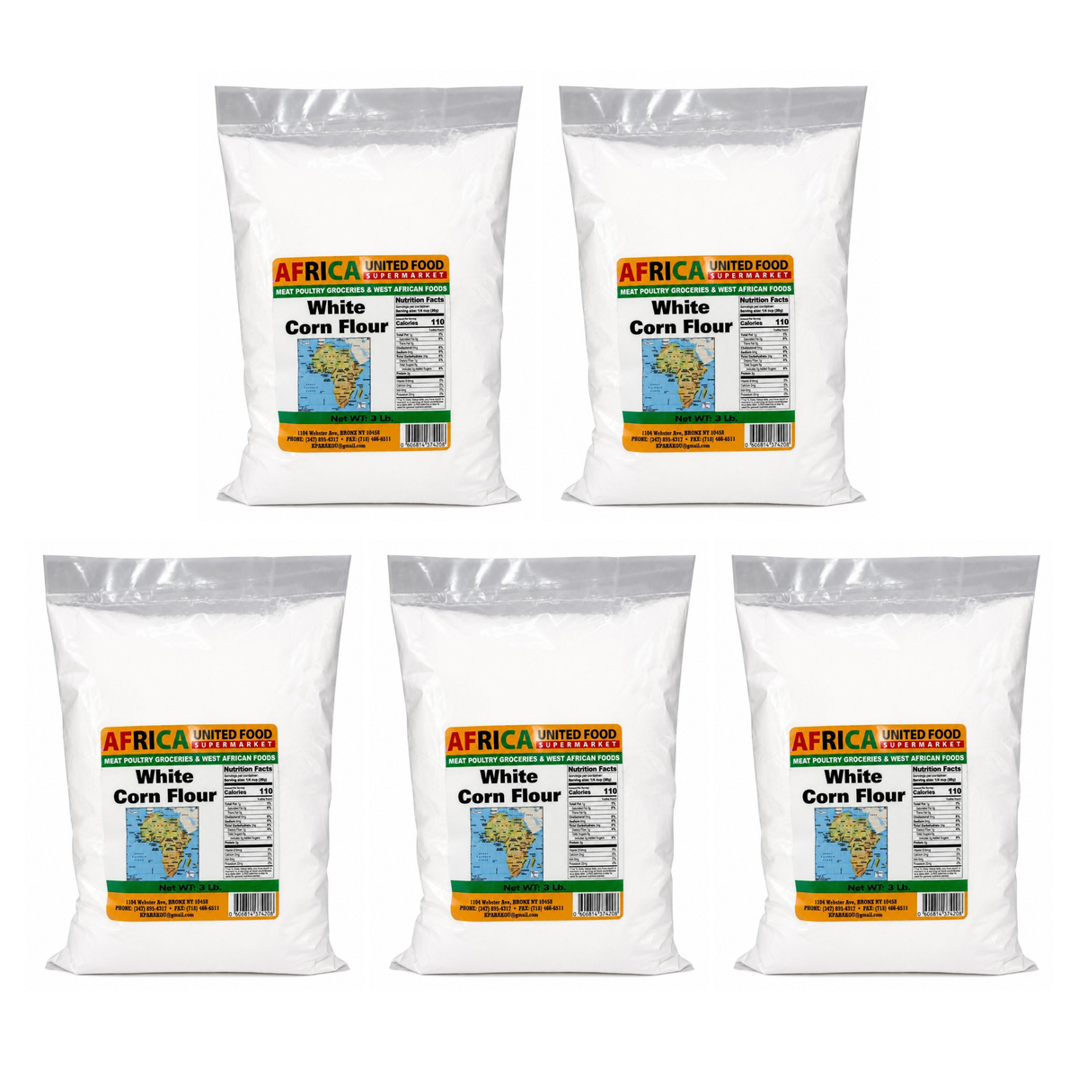 African United Food White Corn Flour 3 lb pack of 5 bags