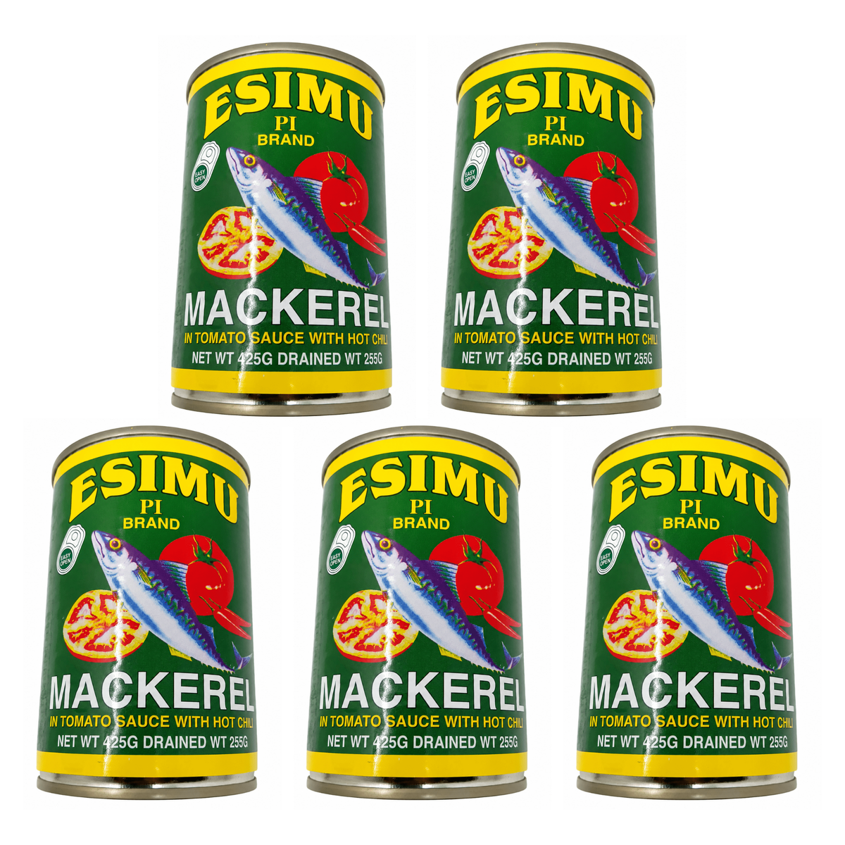 Esimu Pi Mackerel in Tomato Sauce with Chili pack of 5 cans