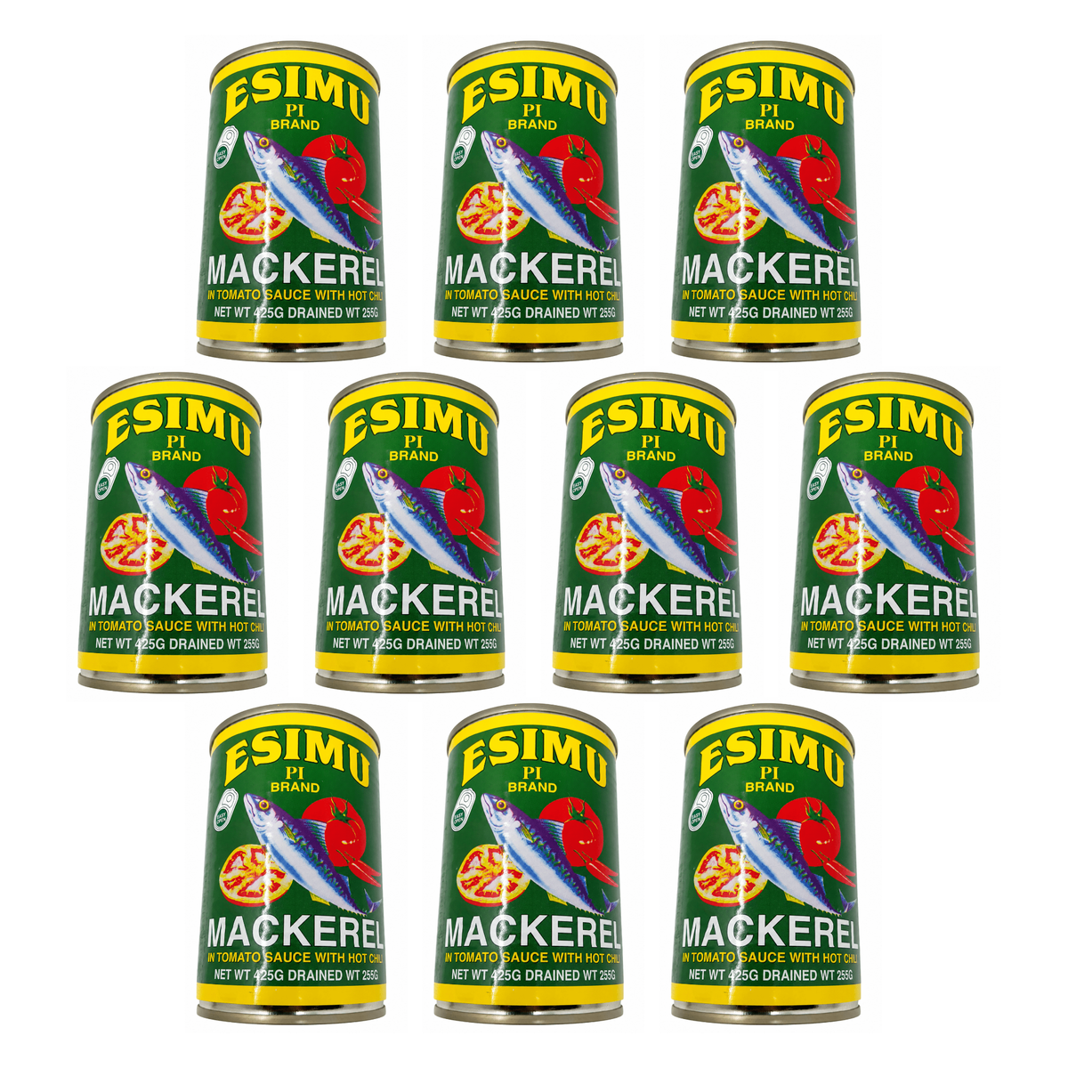 Esimu Pi Mackerel in Tomato Sauce with Chili pack of 10 cans