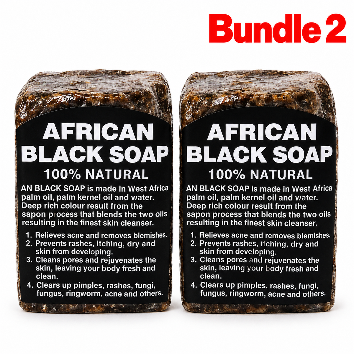 100 African Black Soap 100% Natural Cleanser, a traditional African soap made for gentle daily cleansing, removing impurities, and leaving skin feeling fresh, clean, and smooth, pack of 2