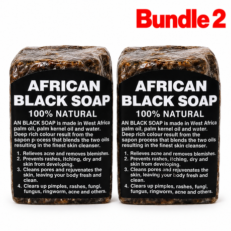 100 African Black Soap 100% Natural Cleanser, a traditional African soap made for gentle daily cleansing, removing impurities, and leaving skin feeling fresh, clean, and smooth, pack of 2