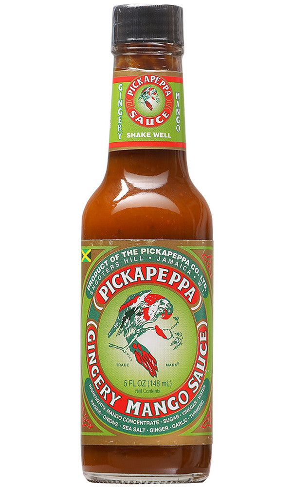 Pickapeppa Gingery Mango Sauce 5 oz (148 ml) bottle, green label