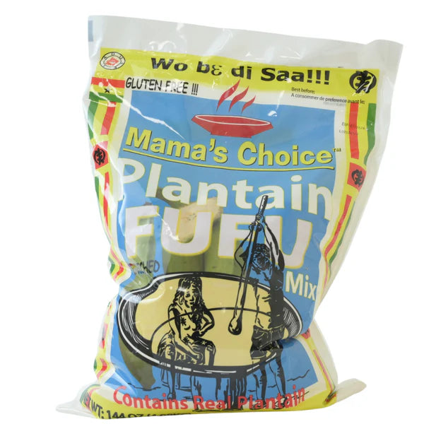 Mama Choice Plantain Fufu 10-pound bag, packaging showing brand logo and product name.