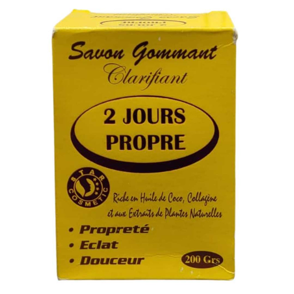 2 Jours Propre Clarifying Exfoliating Soap – Brightening and cleansing soap enriched with coconut oil, collagen, and natural plant extracts for smooth, glowing skin.