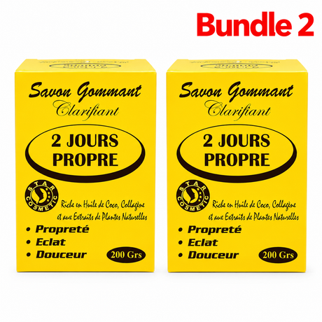 2 Jours Propre Exfoliating Soap 200g, a cleansing beauty bar designed to remove impurities and dead skin cells for smoother, fresher, and radiant-looking skin, pack of 2