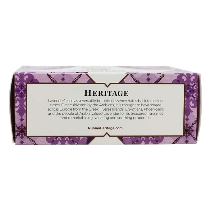 Heritage lavender packaging with text on a white background
