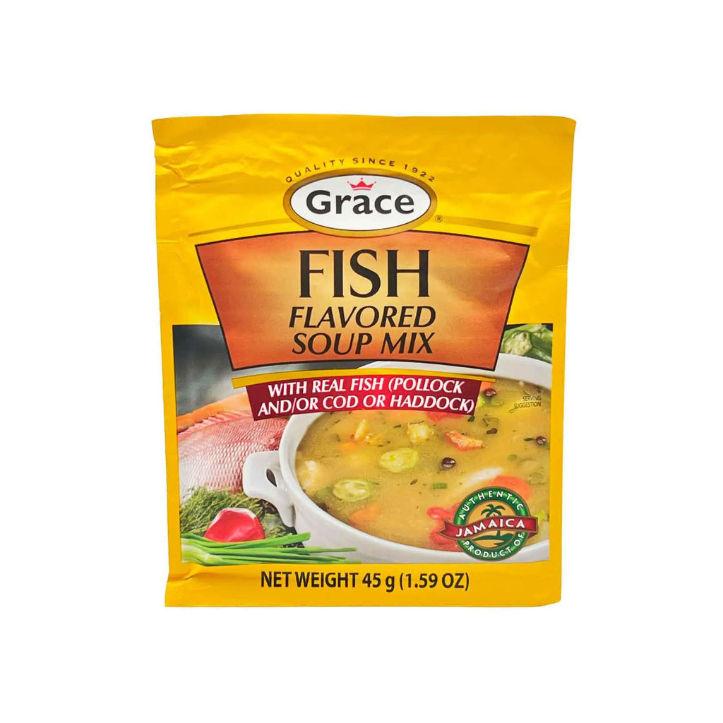 Grace Fish Tea Soup 1.59oz – Traditional Jamaican fish soup mix with rich seafood flavor and aromatic island spices.