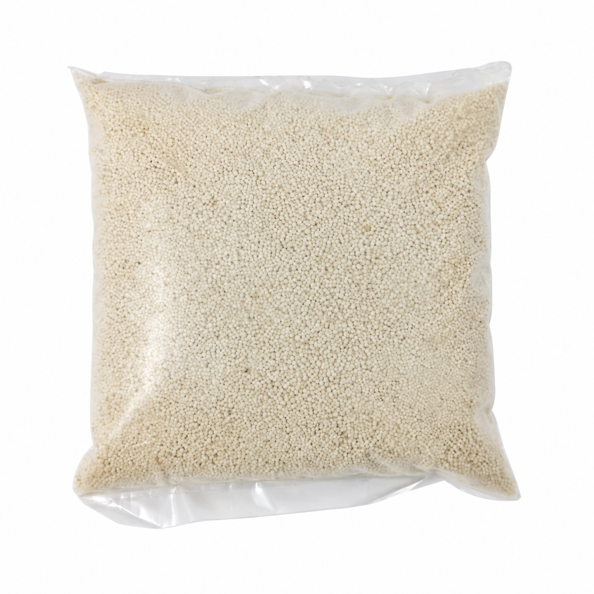 Aklui small-grain corn porridge granules in a clear bag