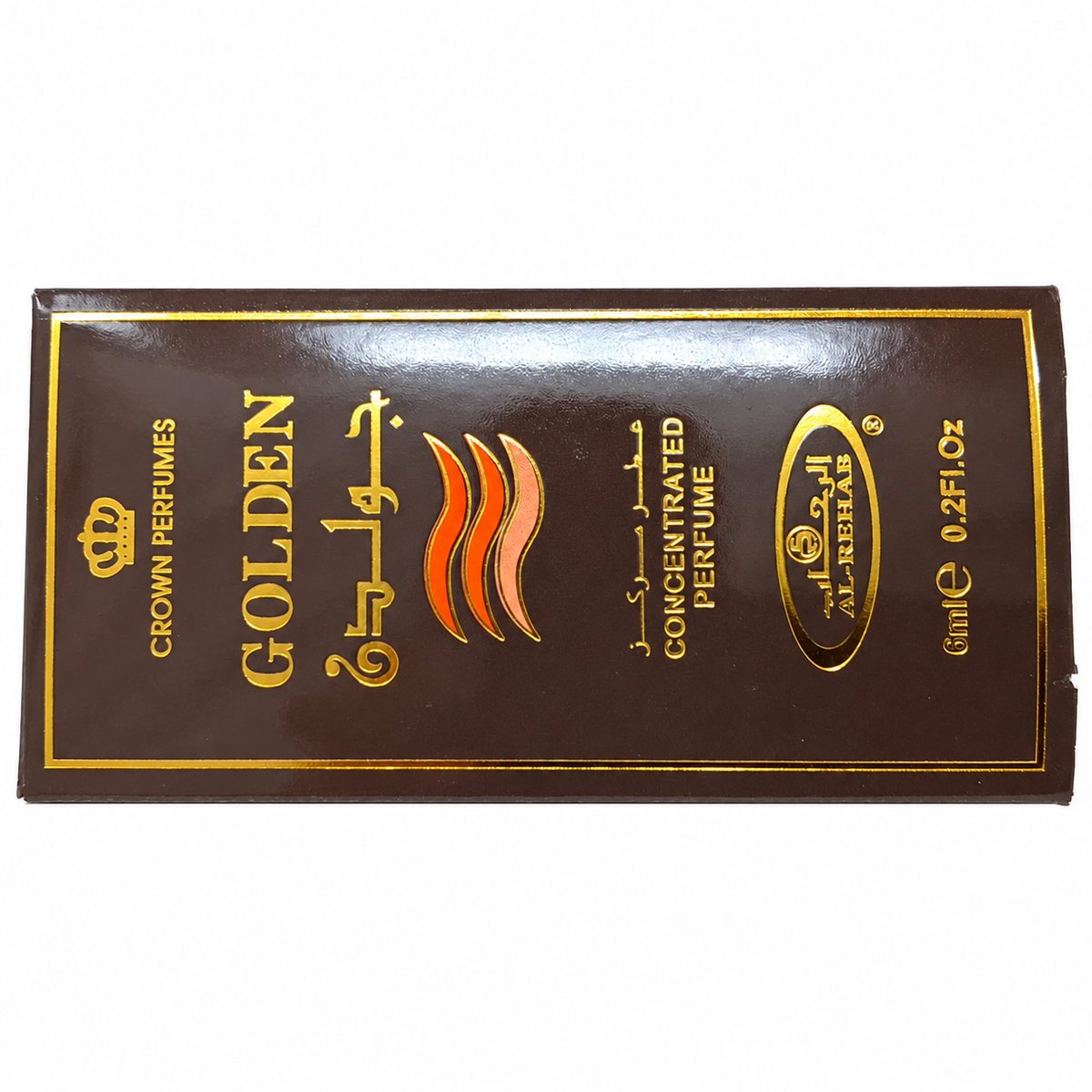 Al-Rehab Golden 6ml Roll-On Perfume Oil, concentrated personal fragrance with a rich, warm aroma, designed for convenient application and a pleasant, long-lasting scent.