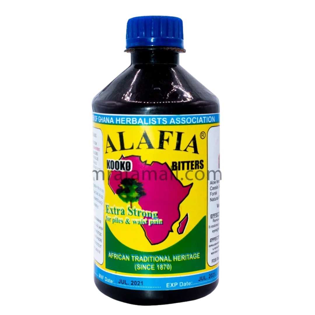 Alafia Kooko Bitters 350ml, traditional African herbal bitters inspired by heritage dating to 1870, made with botanical ingredients for use as part of a daily wellness routine.
