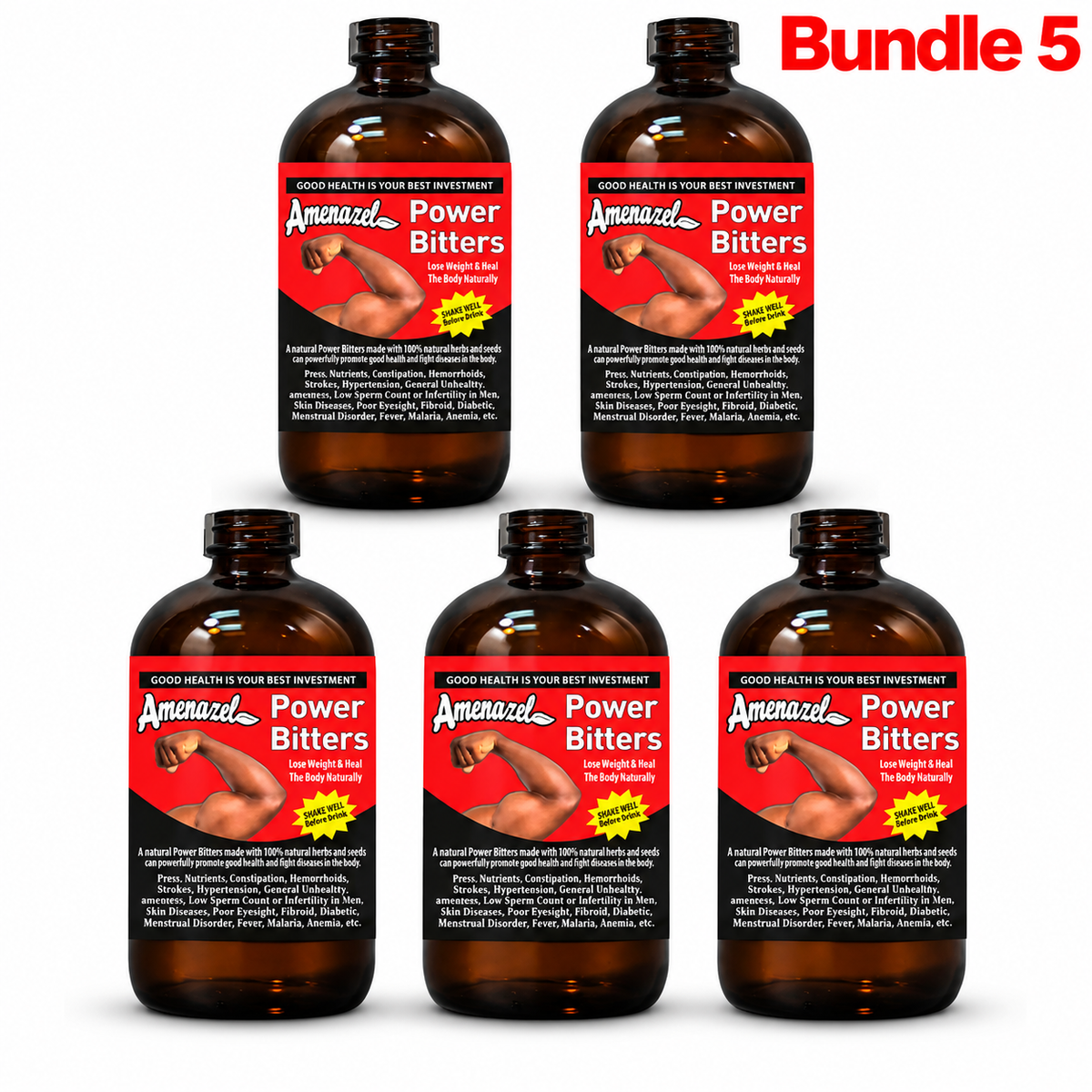 Amenazel Organic Power Bitters pack of 5 bottles