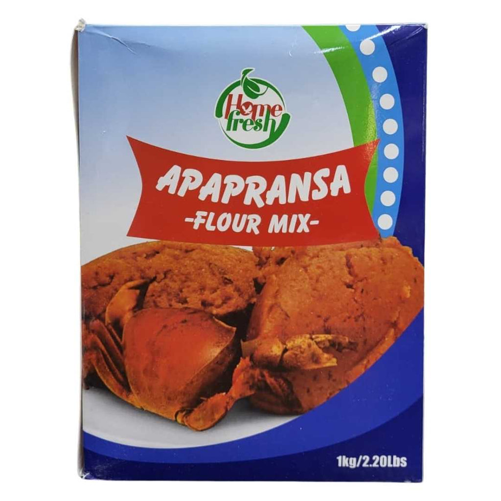 Box of Apapransa Flour Mix, featuring an image of the prepared traditional Ghanaian dish Apapransa, with vibrant African-inspired packaging design.