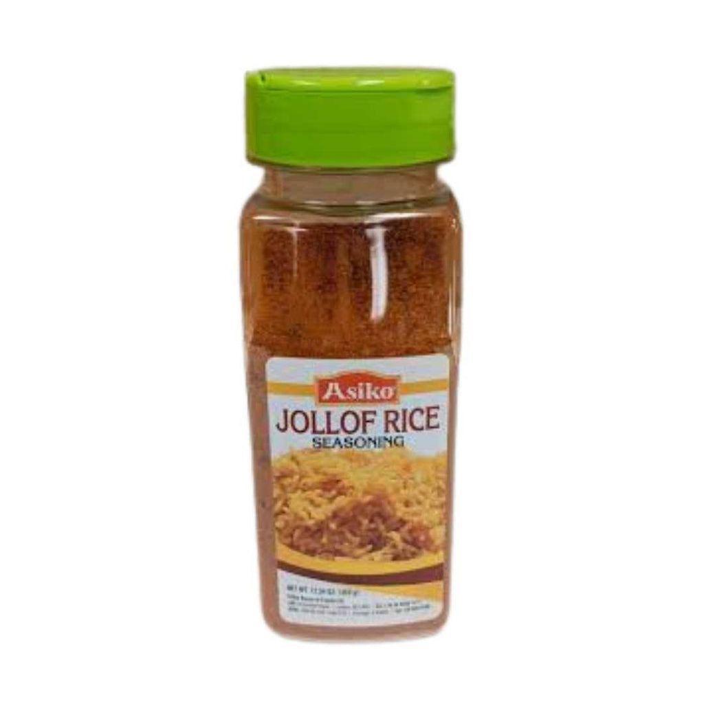 Asiko Jollof Rice Seasoning, 12.34 oz jar – a spice blend used to make traditional West African jollof rice.
