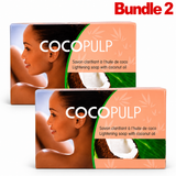 COCOPULP Coconut Oil Clarifying Soap Bar in branded packaging, a coconut oil-based cleansing soap designed to remove impurities and leave skin feeling fresh, smooth, and clean, pack of 2