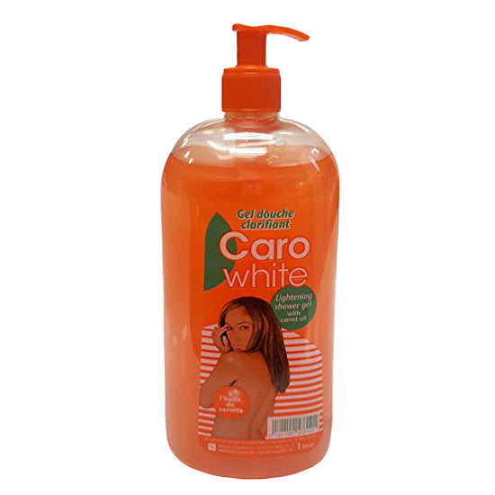 Caro White Body Wash 1000ml bottle with carrot oil, enriched with beta-carotene, Vitamin A, and Vitamin E to nourish, hydrate, and protect the skin.
