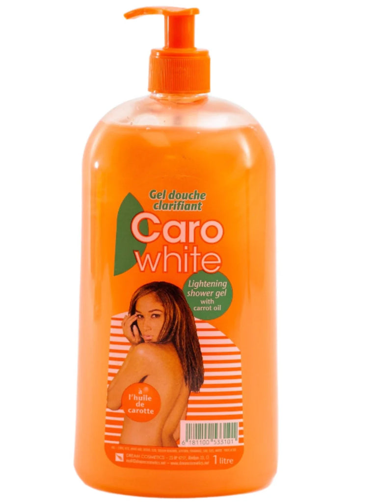 Caro White Body Wash 1000ml bottle with carrot oil, enriched with beta-carotene, Vitamin A, and Vitamin E to nourish, hydrate, and protect the skin.