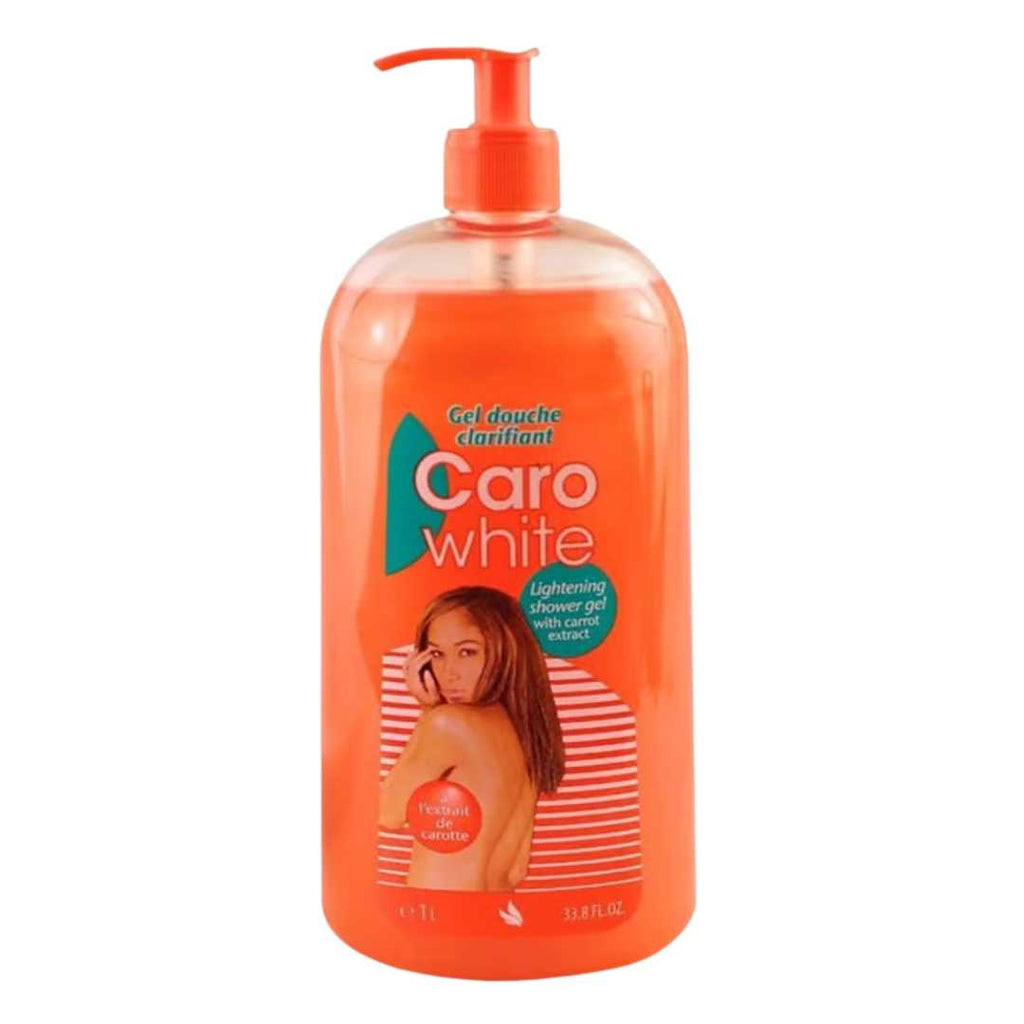Caro White Body Wash 1000ml bottle with carrot oil, enriched with beta-carotene, Vitamin A, and Vitamin E to nourish, hydrate, and protect the skin.