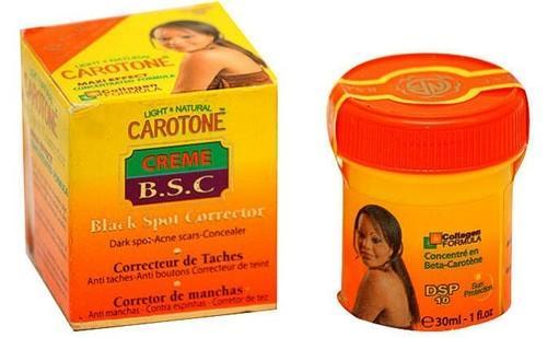 Carotone BSC cream packaging with a woman's face on the box and jar.