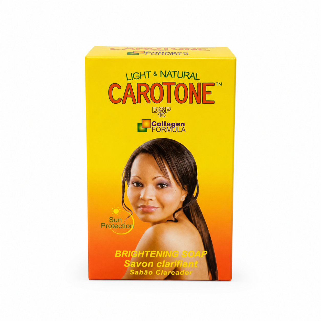 Carotone soap packaging with a woman's face on a white background