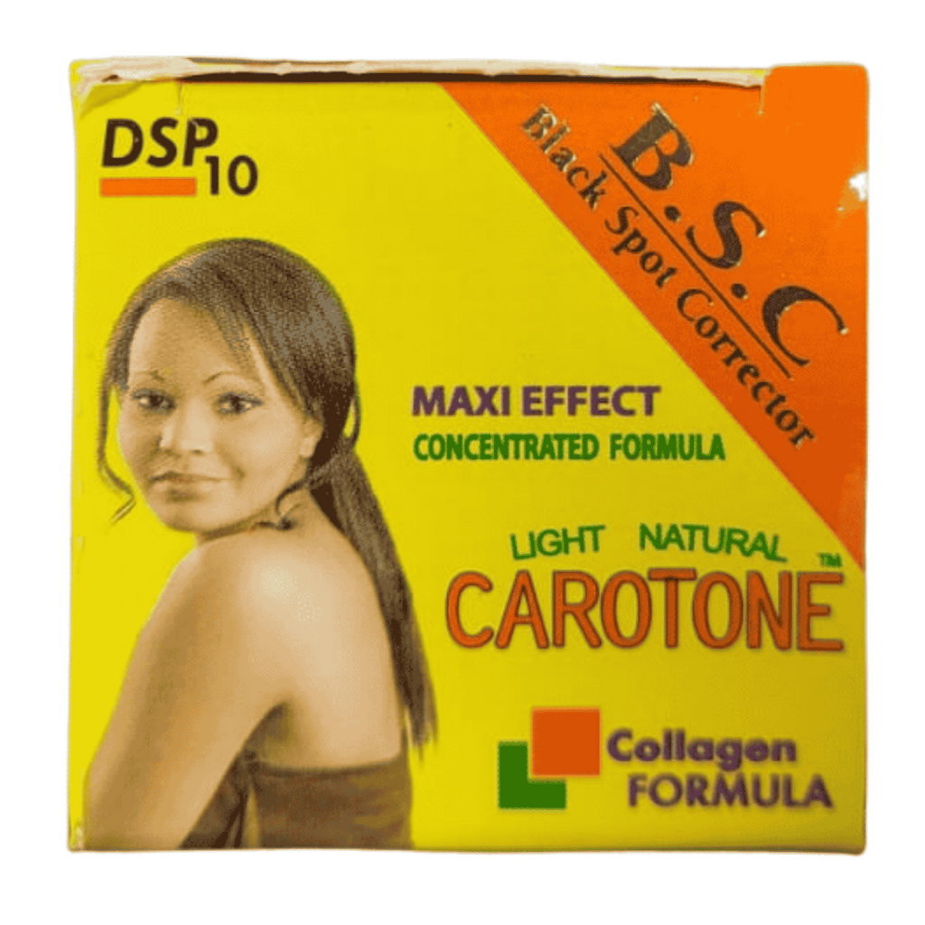 Box of B.S.C Black Spot Corrector with a woman's face on a yellow background