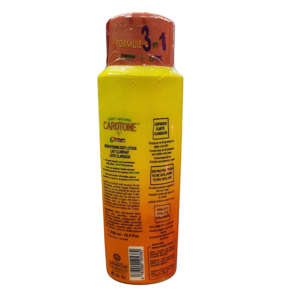 Carotone Light & Natural Brightening Body Lotion – 3-in-1 Collagen Formula with β-Carotene and Sun Protection.