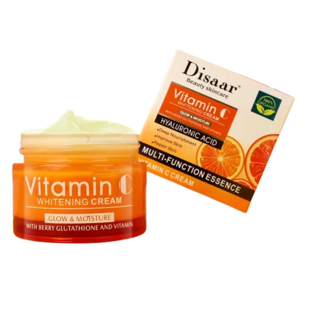 DISAAR Beauty Skincare Vitamin C Cream 50ml, moisturizing face cream enriched with vitamin C to hydrate skin and promote a smoother, brighter, more radiant-looking complexion.