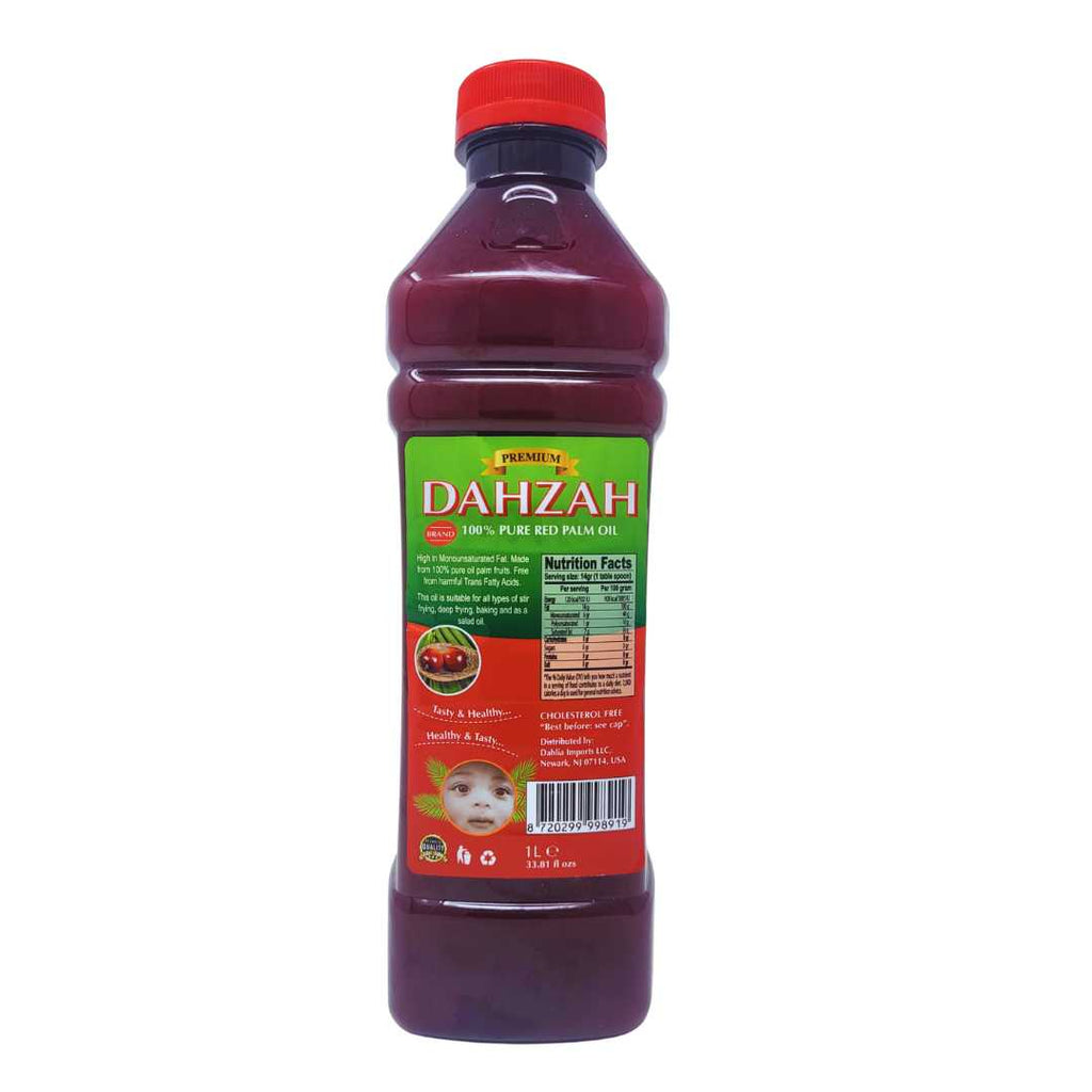 Dahzah 100% Pure Red Palm Oil, 1 Liter bottle – natural cooking oil rich in nutrients and authentic red color