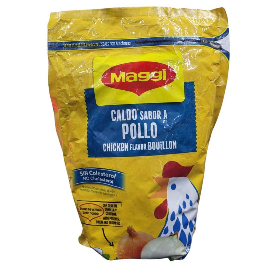 Delicious Maggi Chicken Bouillon – 2.2 lb container of savory chicken seasoning for enhancing soups, stews, rice, and sauces.