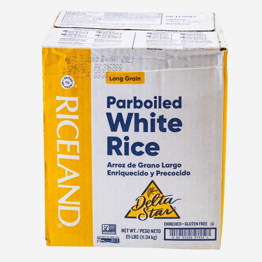 25-pound bag of Delta Star Parboiled Rice with yellow and red packaging