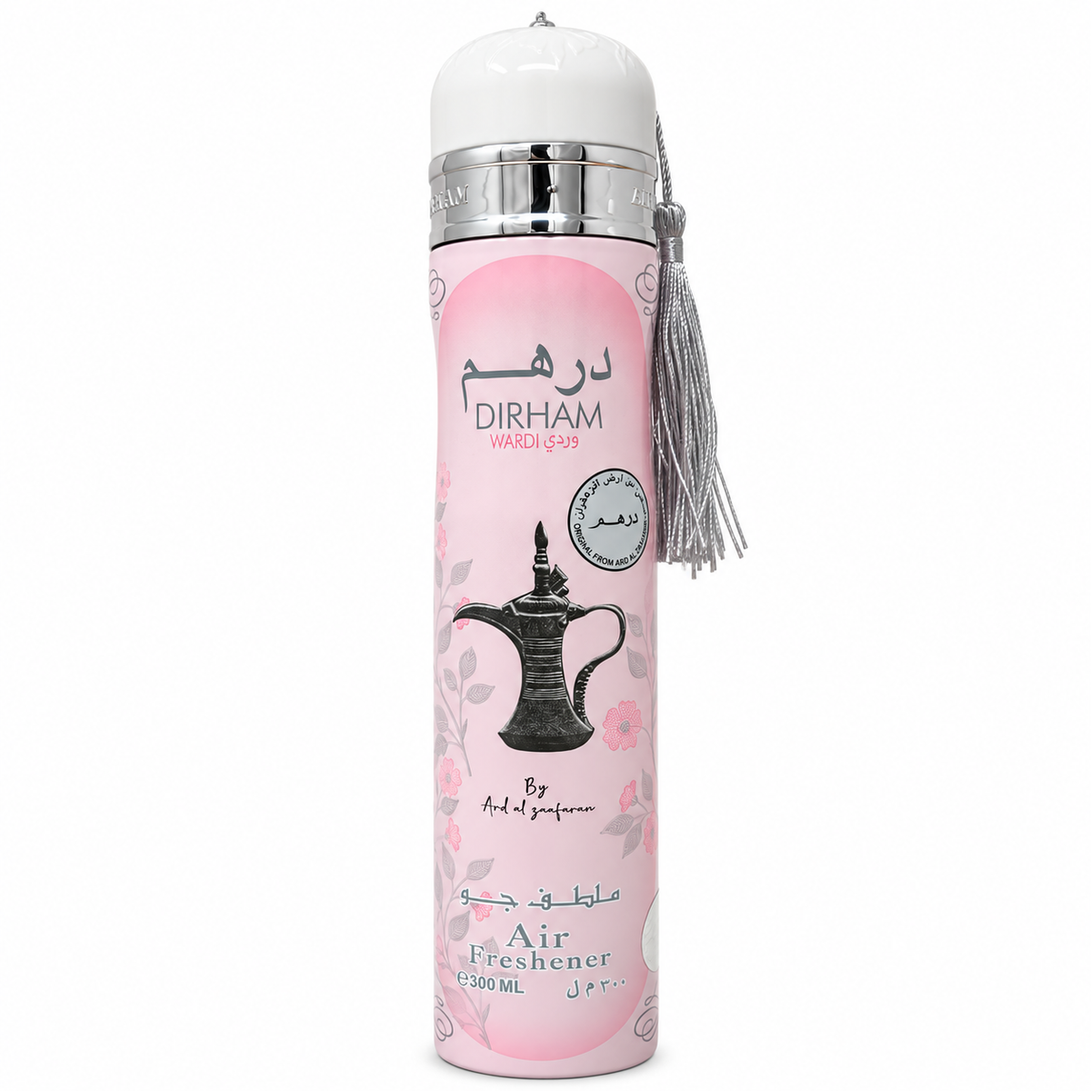 Dirham Wardi Air Freshener, elegant floral home fragrance spray with delicate rose-inspired notes, designed to refresh rooms and create a pleasant, inviting atmosphere.