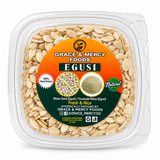 Grace and Mercy Egusi Food in branded packaging, traditional African cooking ingredient made from melon seeds, ideal for preparing rich egusi soup, stews, and authentic West African dishes.