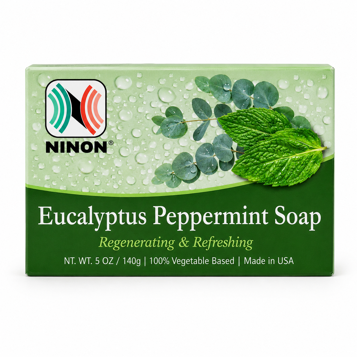 Eucalyptus Peppermint Soap 5 oz cleansing bar in branded packaging, featuring eucalyptus and peppermint for a fresh, refreshing everyday cleanse.
