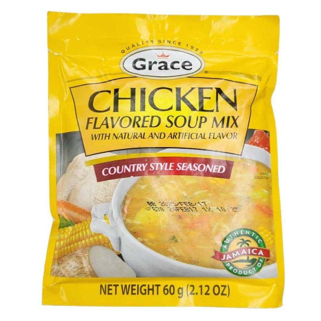 Grace Chicken Flavored Soup Mix 2.12oz – Jamaican country-style dry soup mix with rich chicken flavor and authentic herbs and spices.