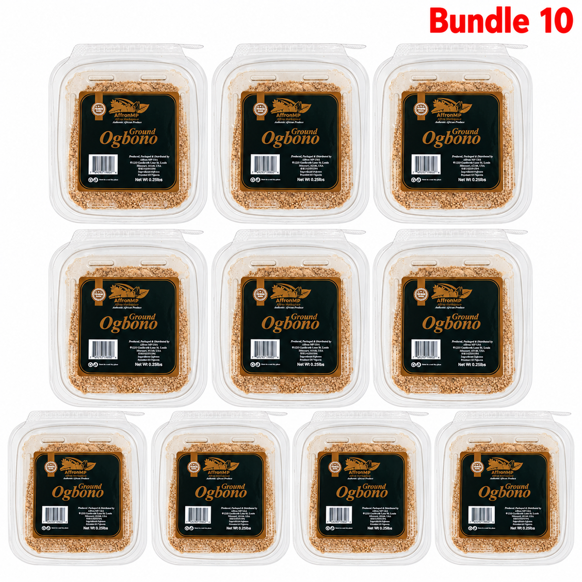 Ground Ogbono in branded packaging, finely ground African bush mango seeds used as a natural soup thickener, ideal for preparing rich, flavorful Nigerian ogbono soup and traditional West African dishes.