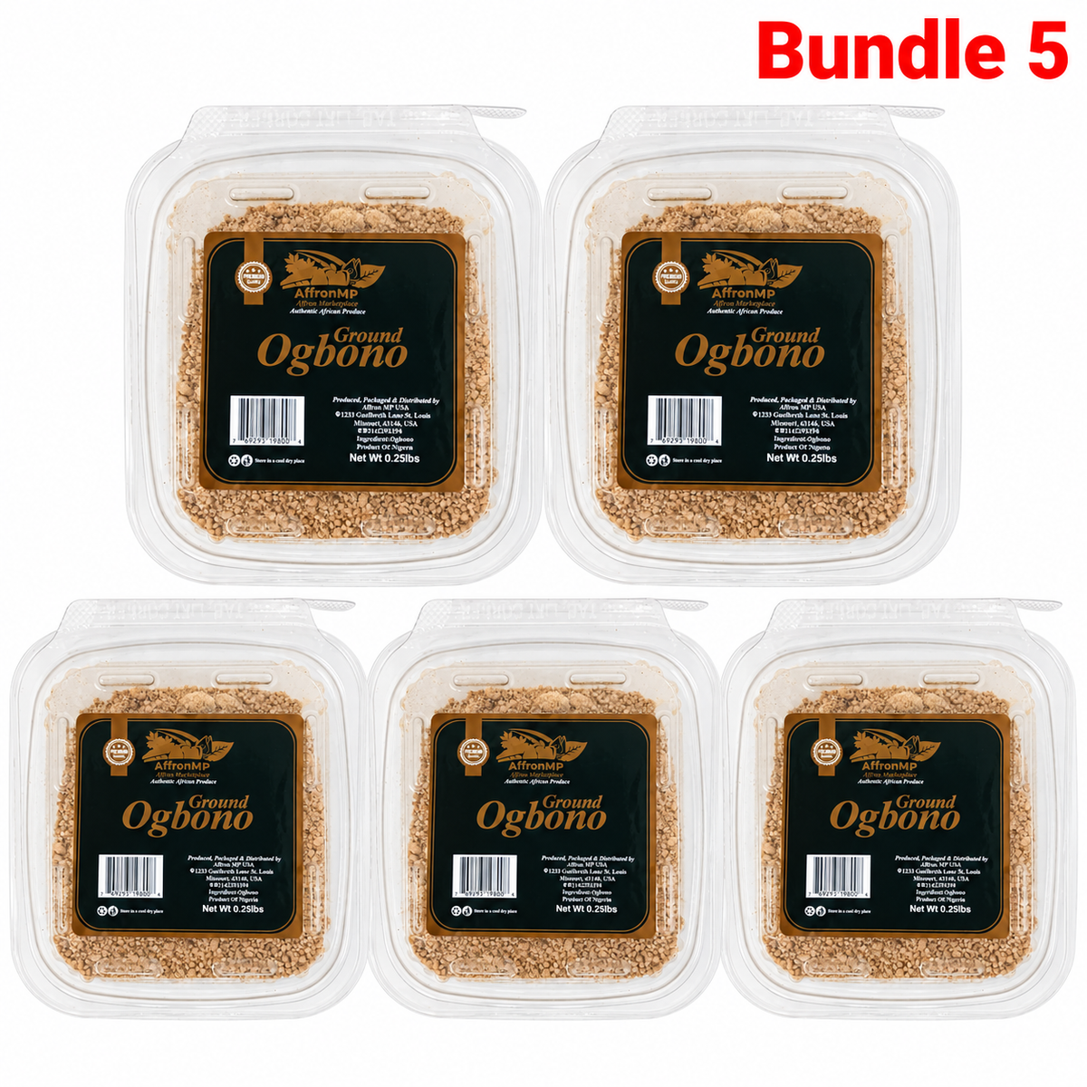 Ground Ogbono in branded packaging, finely ground African bush mango seeds used as a natural soup thickener, ideal for preparing rich, flavorful Nigerian ogbono soup and traditional West African dishes.