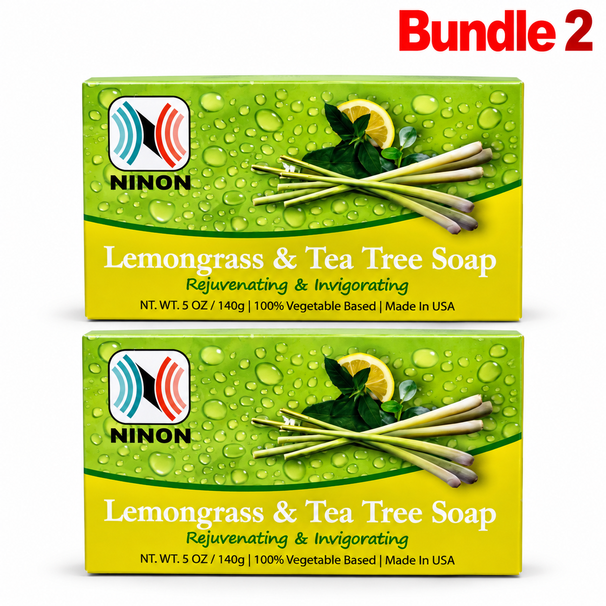 Lemongrass & Tea Tree Soap in branded packaging, a refreshing botanical cleansing bar formulated with lemongrass and tea tree for daily skincare, leaving skin feeling fresh, clean, and smooth, pack of 2