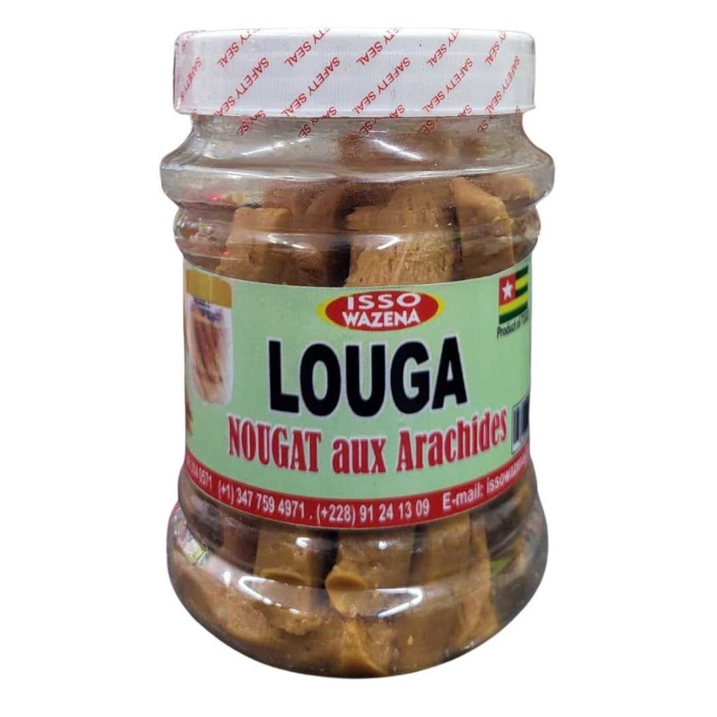 Jar of Louga Peanut Nougat by Isso Wazena – traditional West African peanut nougat candy.