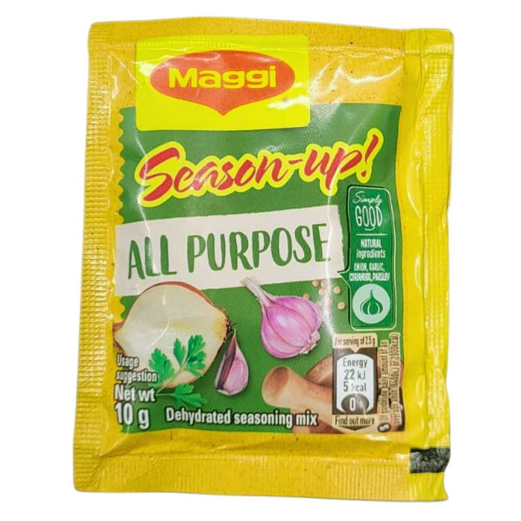 Maggi Season-Up All Purpose 10g packet – flavorful seasoning blend for meats, seafood, and vegetables.