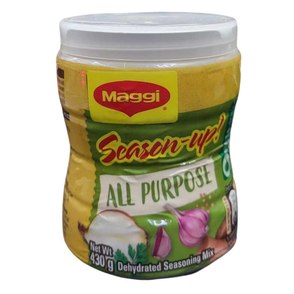 Maggi Season-Up All Purpose Seasoning 430g container – versatile spice blend for enhancing meats, seafood, and vegetables.