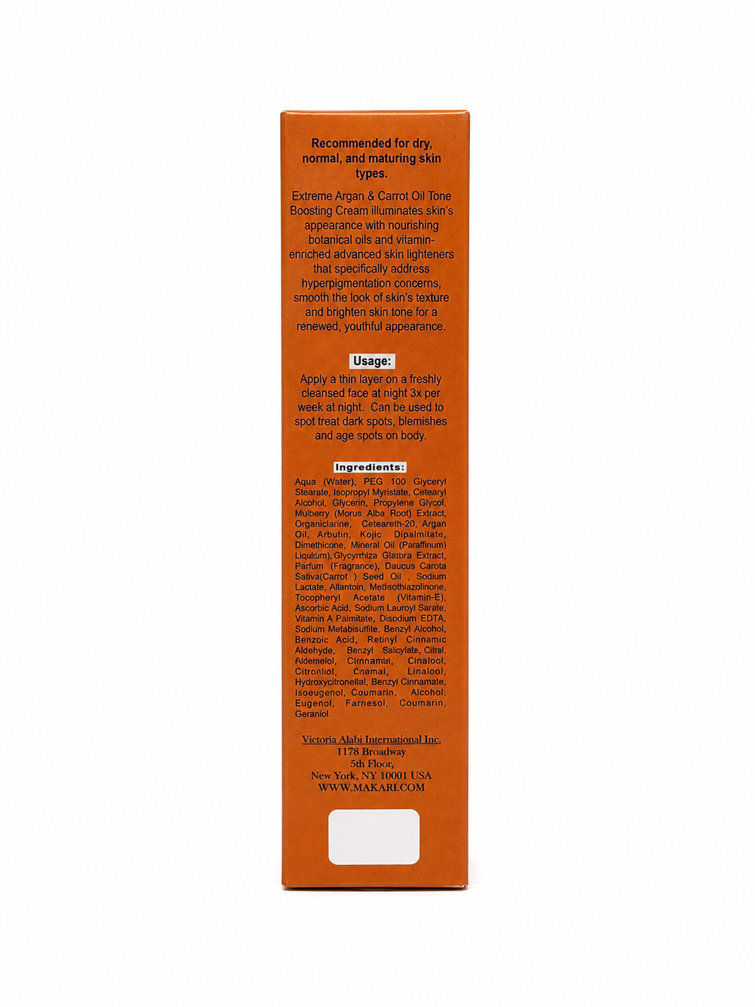 Back label of a skincare product on a white background