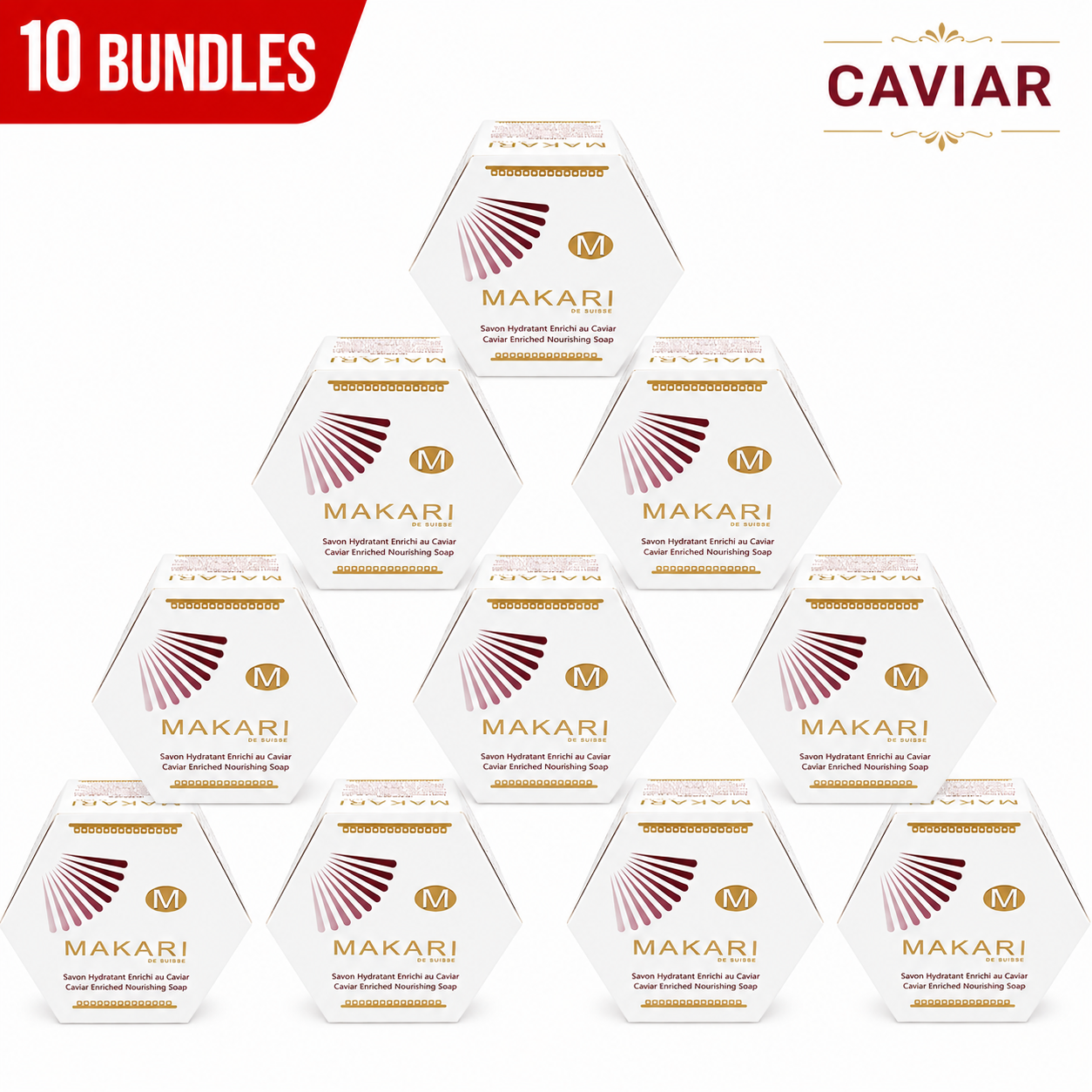 Makari caviar soap bundles on a white background